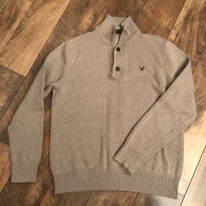 American Eagle 1/4-Zip + Button Mock-Neck Sweater